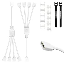 ARGB Splitter Cable 1-to-4 ARGB Extension Cable 5V 3 Pin Addressable Female to Female RGB Splitter Extension Cord LED Sync Cables for 5V Fans & LED Series 30CM, 2Pcs, 1 to 4, White