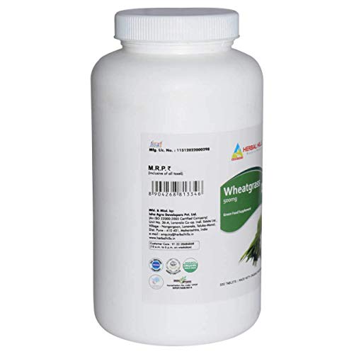 Image of Herbal Hills Wheatgrass Tablets | 500 Tablets | | Natural Antioxidant & Immunity Booster | Supplement | For Energy, Detox & Alkaline Balance | With Pure Wheatgrass Powder