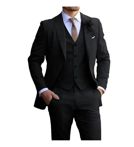 Men's 3-Piece Wedding Suit Set - Single Button Lapel Jacket with Vest & Dress Pants