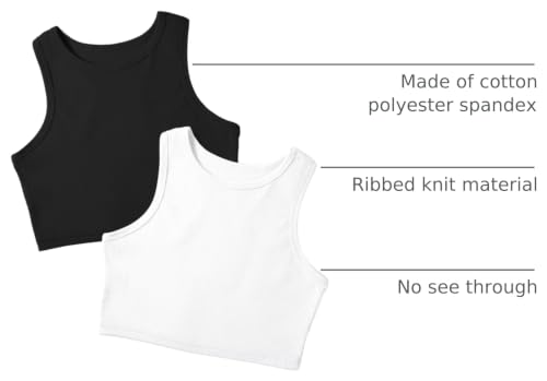 Image of Auranso Girls Tank Tops 2 Pack Ribbed Knit Sleeveless Crop Tops for Kids