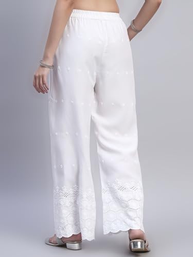 Image of SHOPPING QUEEN Women's Cotton Embroidered Chikankari Palazzo