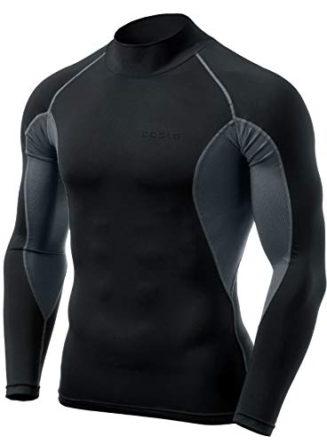 TSLA Men's Mock Long-Sleeved Compression Cool Dry Baselayer T-Shirt Top, Vent(mut74) - Black