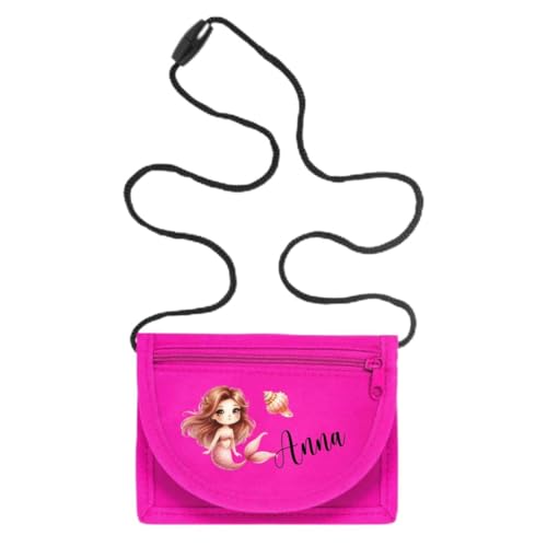 minimutz Geldbörse Kinder personalisiert, Kindergeldbeutel mit Name, Brustbeutel Meerjungfrau Mädchen (pink)