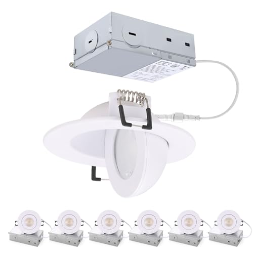 Image of POPANU 3 inch Recessed LED Lights 7W Gimbal Rotatable Directional Downlight,360Adjustable Soffit Lighting Dimmable Swivel Eyeball, 90Tilt Canless Swivel Spotlight 5CCT Selectable 6 Pack White