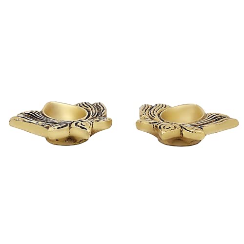 Image of Brass (4 inches and 500g) 4 Side Akhand Small Diya Ethnic Design Handmade Curved Oil Wick Antique Kuber Deepak Lamp for Home Decor Temple Puja Office Decoration Festival Gift (2, Kamal Diya)