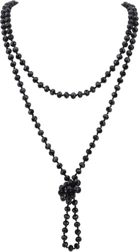 Firstmeet Fashion Glass Beads Rope Knot Long Bead Necklace Versatile 60 Strand Costume Jewelry for Women(XL-1030-Black)