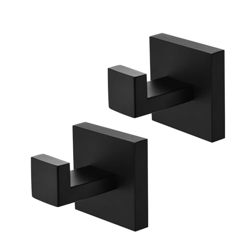 Image of Towel Hooks for Bathrooms,Matte Black Robe Towel Hooks Wall Mounted 304 Stainless Steel for Bath Coat Shower Kitchen Heavy Duty Wall Hooks 2 Pack