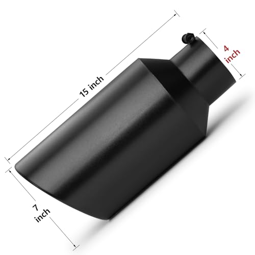 Image of Exhaust Tip 4 inch Inlet 7 inch Outlet 15 inch Long, High Performance Stainless Steel, Peel-Resistant Black Powder Coated, Rolled Angle Cut, Bolt-On Diesel Tail Pipe, Universal for Car Truck