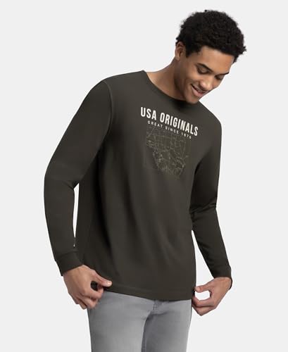 Image of Jockey US82 Men's Super Combed Cotton Rich Graphic Printed Round Neck Full Sleeve T-Shirt Insignia Blue XL