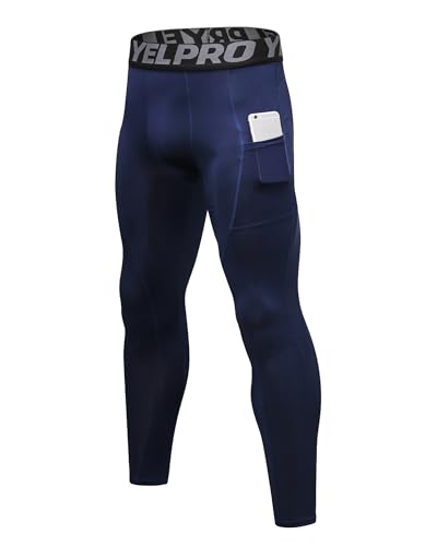 Men's Athletic Leggings Workout Compression Pants with Pockets Cool Dry Base Layer Active Tights for Cycling Running