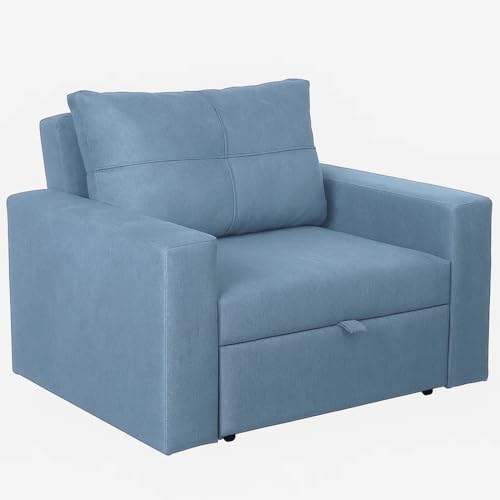 Image of CASASTYLE Seria 1 Seater Pull-Out Premium Fabric Sofa Cum Bed Sofa Set for Living Room (Sky Blue Fabric)