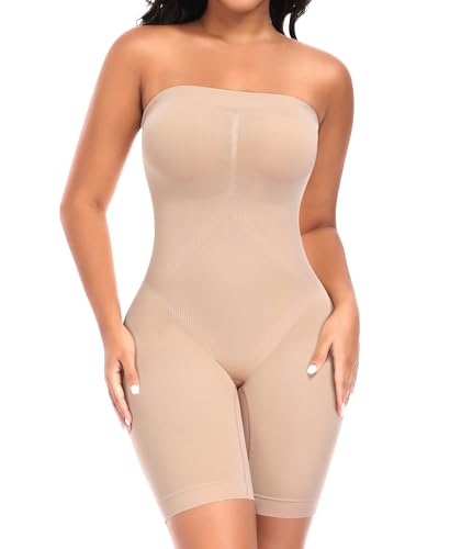 Womens Strapless Shapewear Bodysuit Tummy Control Full Body Shapewear Butt Lifter Body Shaper with Removable Straps