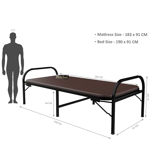 Honey Touch® Metal Folding Bed Single Size with Single Layer Mattress for Sleeping Guest Bed Easily Storable - Matte Finish,Brown (Single Layer Foam, 3 ft x 6 ft) - Image 2