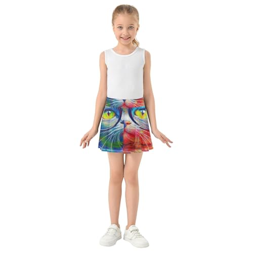 Tennis Skirts Toddler Cute Cat Bright Paint Colorful Girls' Shorts Athletic Skorts Outfit Flowy Skirt 4t3