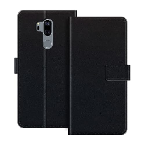 ESACMOT Funda de Cartera de Cuero Compatible con LG G7 One Funda Tipo Libro con Tarjetero y Soporte, Cierre Magnético, Estilo Folio Resistente a (Negro)