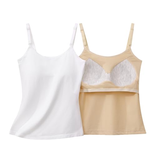 Girls Camisole with Built in Bra,Cotton Training Bras,Adjustable Straps, 2-in-1 Sports & Daily Wear(2Pack)