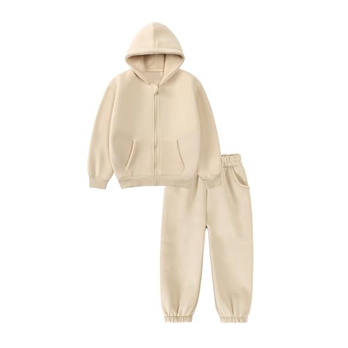 Youth 2Pcs Brushed Fleece Sweatsuit Hooded Pullover Tracksuit Kids Boys Girls Sweatshirt + Pants Outfits Set