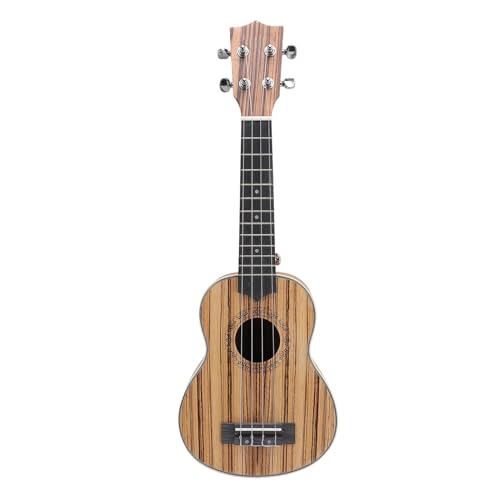 Soprano Ukulele, 21in Zebra Wood Gorgeous Texture Warm and Rich Sound Ukulele for Beginner Clear Beautiful Resonance Ukelele Kit with Show Bag Suspenders Tuner Nylon Strings
