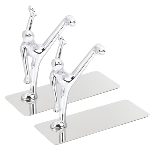 TOYANDONA Sujetalibros Modernos de Metal en Forma , Tamaño Único, Acero Inoxidable y Aleación de Zinc, Diseño Creativo para Oficina y Hogar, Organizador de Libros de Escritorio, Juego