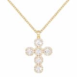 immerFancy Gold Diamond Cross Necklace for Women, 18K Gold Plated Vintage Stainless Steel Sparkling Cubic Zirconia Cross Pendant Necklace Religious Faith Jewelry Gift for Birthday Christmas