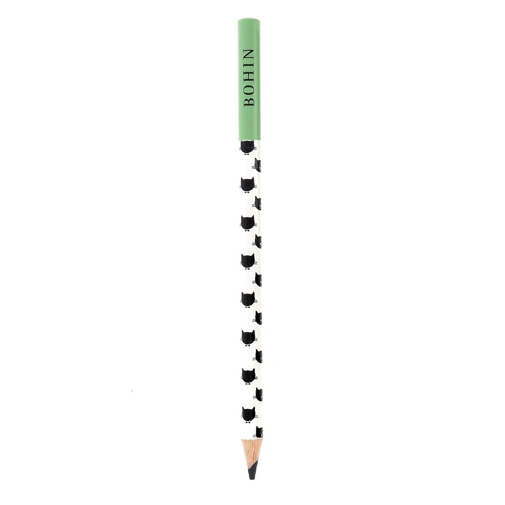 BOHIN France Cat Heads Theme Chalk Pencil - Marking Pen for Patchwork, Embroidery, Sewing or Quilting Projects, Wood, Black - 1 Piece