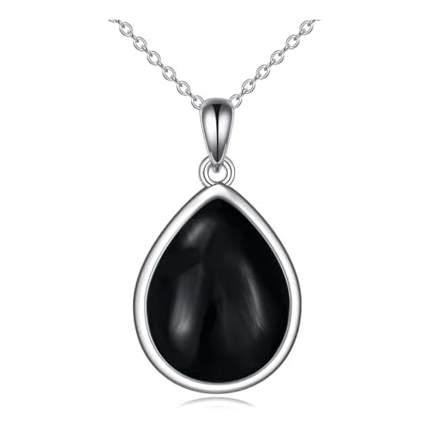 CRMAD Black Tourmaline Necklace for Women Sterling Silver Black Tourmaline Teardrop Necklace Black Tourmaline Jewelry Gift for Women Cover