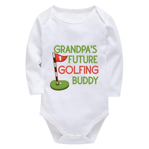 WOOYONGING Grandpa's Future Golfing Buddy Newborn Funny Romper Long Sleeve Coming Home Outfit Boy White Baby Boy Going Home Outfit Newb