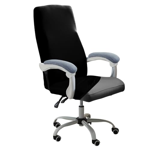 Image of HOKIPO Office Chair Cover for Executive Chair (High-Back) - 140 GSM Stretchable Fabric - Anti-Slip & Washable - Fits Tall & Big Office Chairs, Jet Black (AR-6204-BLK)