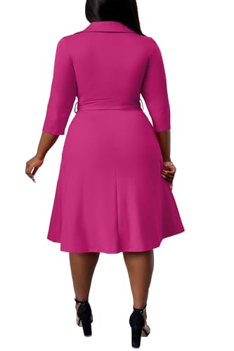 Image of FANDEE Plus Size Midi Dress for Women - Printing Summer Dresses for Wedding Guest Cocktail Party 3 /4 Sleeve V Neck（L-5XL）