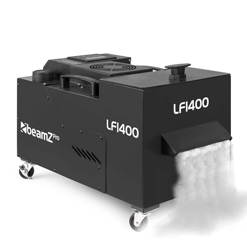 Beamz Professional LF1400 Máquina de fumo baixo de 1400 W sem gelo seco, saída de 200 m³/min, DMX, ecrã digital, depósito 3,8 L, controlo incluído, névoa contínua profissional