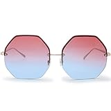The Fresh Fashion Designer Huge Hexagon Metal frame Ocean Colored Lens Women Sunglasses with Gift...