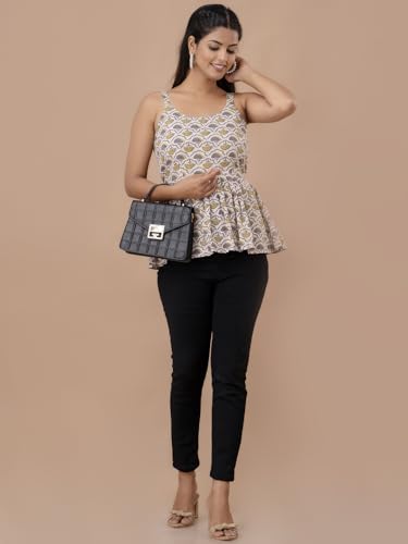 Image of feranoid Women Cotton Printed Sleeveless Strap Peplum Top