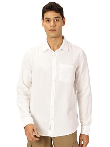 Image of Thomas Scott Men's | Solid | Premium Linen Blend | Spread Collar | Summer Wear | Long Sleeve | Shirts for Men