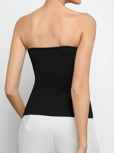 Floerns Women's Button Front Sleeveless Strapless Bandeau Split Hem Tube Top2