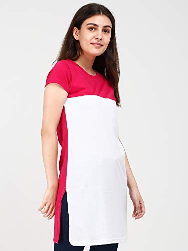 Image of FLEXIMAA Women's Cotton Round Neck Color Block Half Sleeve Long Top