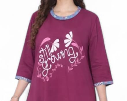 Image of MALAQ Women's Cotton Night Suit Set - Soft Hosiery Sleepwear with 3 /4th Sleeve Printed Long Top & Pajama | Round Neck Nightwear for Ladies