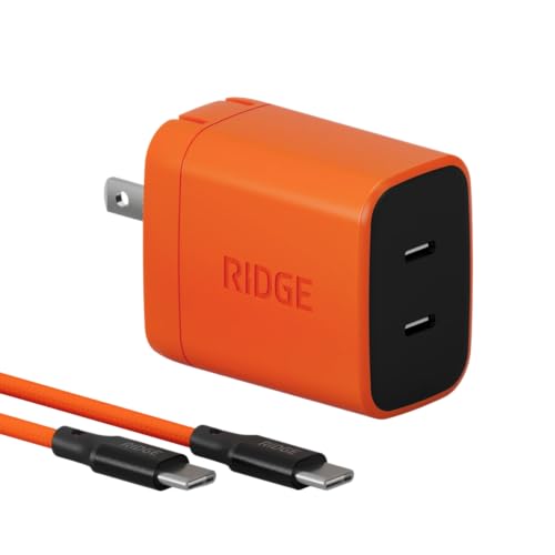 Image of Ridge 45W Charger for Power Bank, Dual USB-C Ports, Laptop-Grade Power with Complete Cable Kit Included - Basecamp Orange