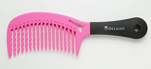 Jini's Delight Premium detangling Professional Shampoo Comb |Zig Zag Wavy Wide Tooth Comb With Handle For Breakage Free, Sleek Look, Easy Detangling Wet Curly Hair - pink with non sleepy handle