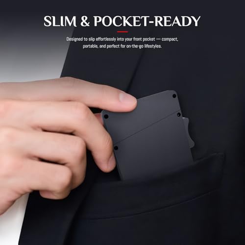 Slim RFID Blocking Wallet for Men - Aluminum Alloy Credit Card Holder with Pop-Up ID Window | Ultra Thin Minimalist Design Holds 5 Cards | Includes Money Clip | Black4