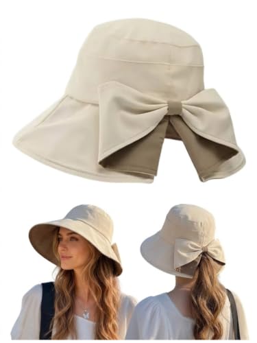 Qzkouma Women Bowknot Wide Brim UPF50+ Foldable Travel Beach Sun Hat