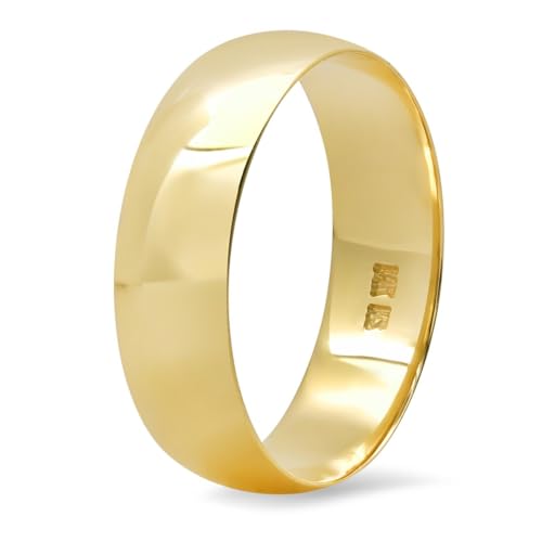 14K Yellow Gold Plain Dome Solid Gold 6mm Unisex Wedding Anniversary Band, SDLA7105-Y