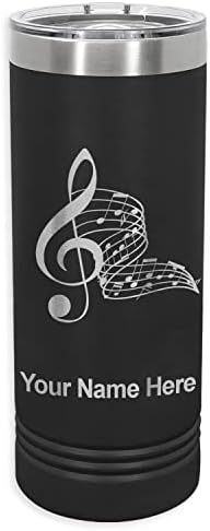 LaserGram 22oz Vacuum Insulated Skinny Tumbler, Musical Notes, Personalized Engraving Included (Black)