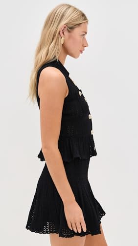 Women's Black Pointelle Knit Mini Dress4