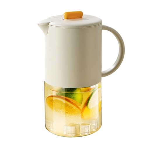 Jarra de vidrio con asa y tapa, jarra de agua 1,5 l para té helado y - Dispensador de bebidas impermeable para té café leche caliente/fría,Conservación en refrigerador bebidas calientes F