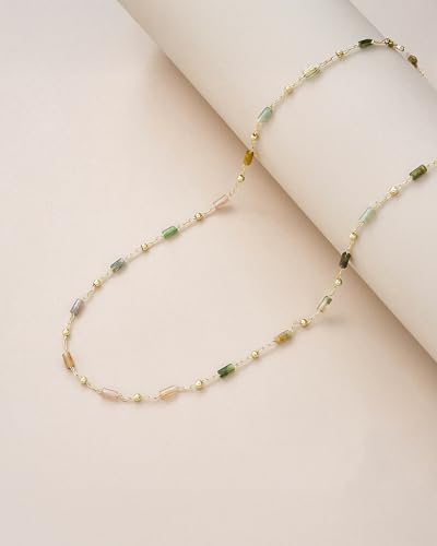 Gold Blue Green Purple Amber Colored Nature Gemstone Quartz Crystal Bead Stone Healing FULLY ADJUSTABLE Statement Necklace Choker for Women by SNGIA, Colorful Beaded Strand Tennis Trendy Bohemian Preppy Retro Handmade Jewelry Gifts, Multicolor Vintage Unique Cute Baroque Summer Beach Fashion Nickle Free Accessories3