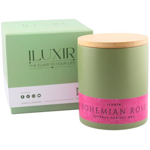 ILUXIR Bohemian Rose Scented Candles &ndash; 13 oz Natural Coconut Wax Candle for Home, Office,...