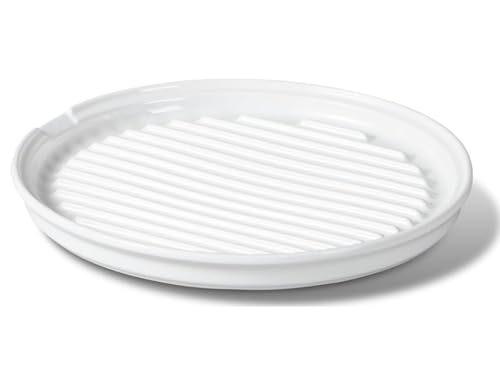 Microwave Bacon Cooker, 10-Inch Round Stoneware Bacon Tray For Microwave Oven, Grease-Draining Bacon Rack Plate, Oven Safe, Easy To Clean, White