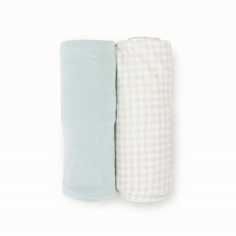Image of Little Unicorn Large Stretch Knit Swaddle Blanket 2 Pack| Super Soft with Optimal Stretch for swaddling | Giftable Set (Frost Green)
