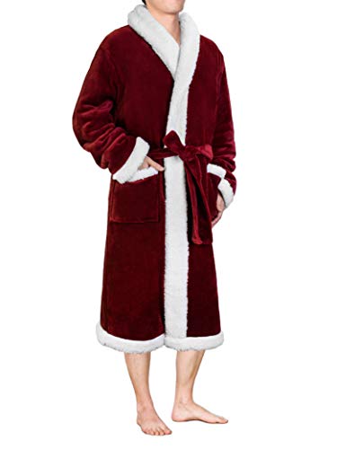 PAVILIA Mens Robe Sherpa Lined Robe for Men Fleece Fluffy Warm Long Bathrobe for Bath Shower Spa with Shawl Collar and Pockets Sherpa Red