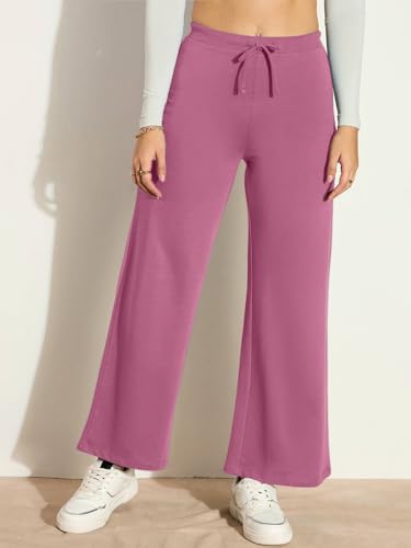 Image of Vogaan Women's Cotton Blend Wide Leg Pants | Drawstring Waist Casual Solid Track Pants for Women